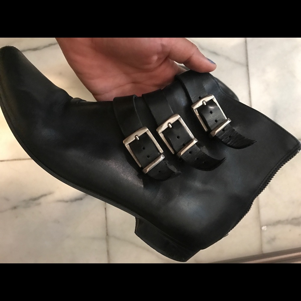 Jonak Paris black three-buckle ankle boots 9 1/2
